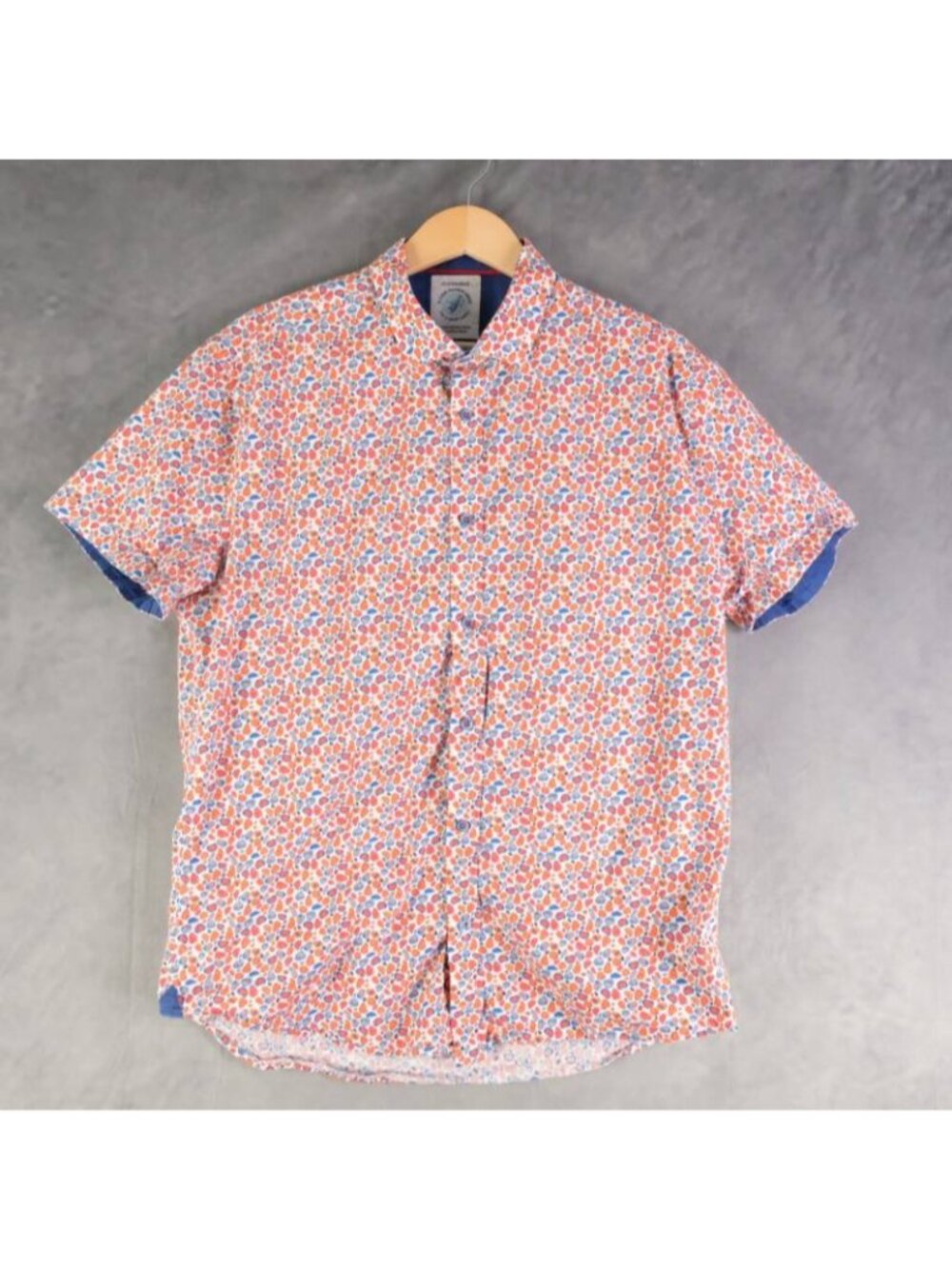 A Fish Named Fred Shirt Mens L Multicolor Fish Print Short Sleeve Button Up